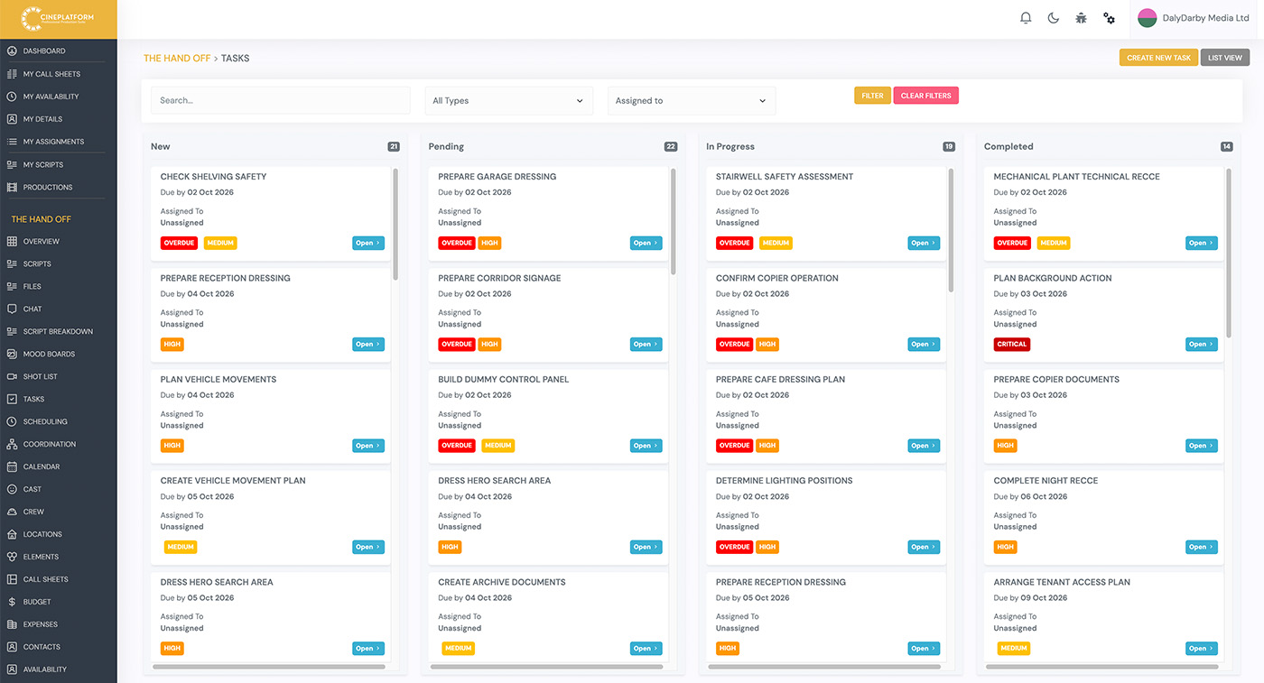 Full-lifecycle film production mapping and coordination