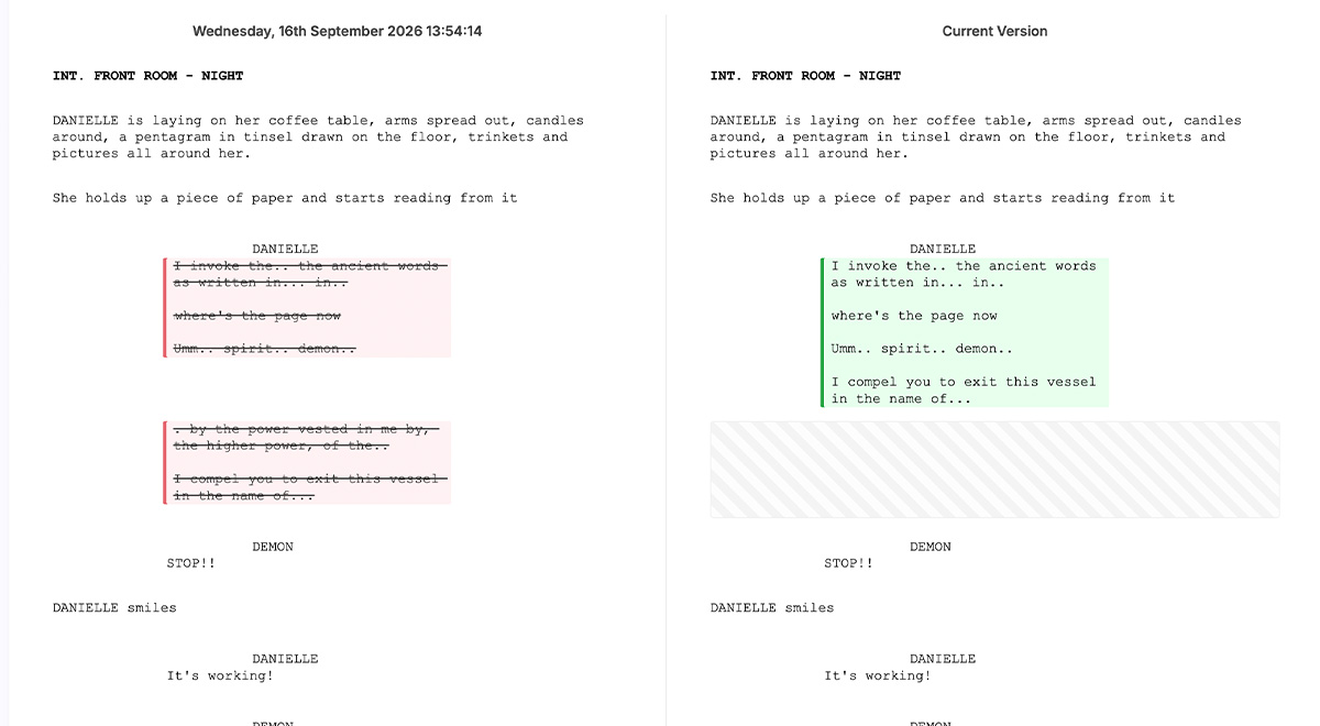 Revision History Side by Side Interface